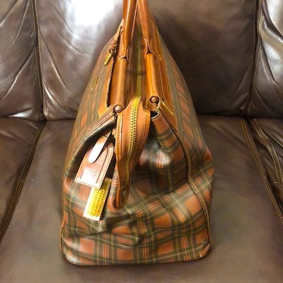 RALPH LAUREN Tartan Plaid Brown Green Doctor Bag Boston Weekend Travel Suitcase - Picture 6 of 17